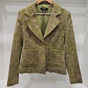 Taunt Olive Green Raised Floral Velvet Chenille Blazer